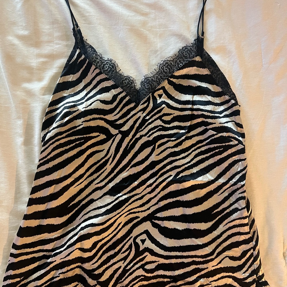 Anine Bing Black and Cream Zebra Lace-Trim Cami Tunic